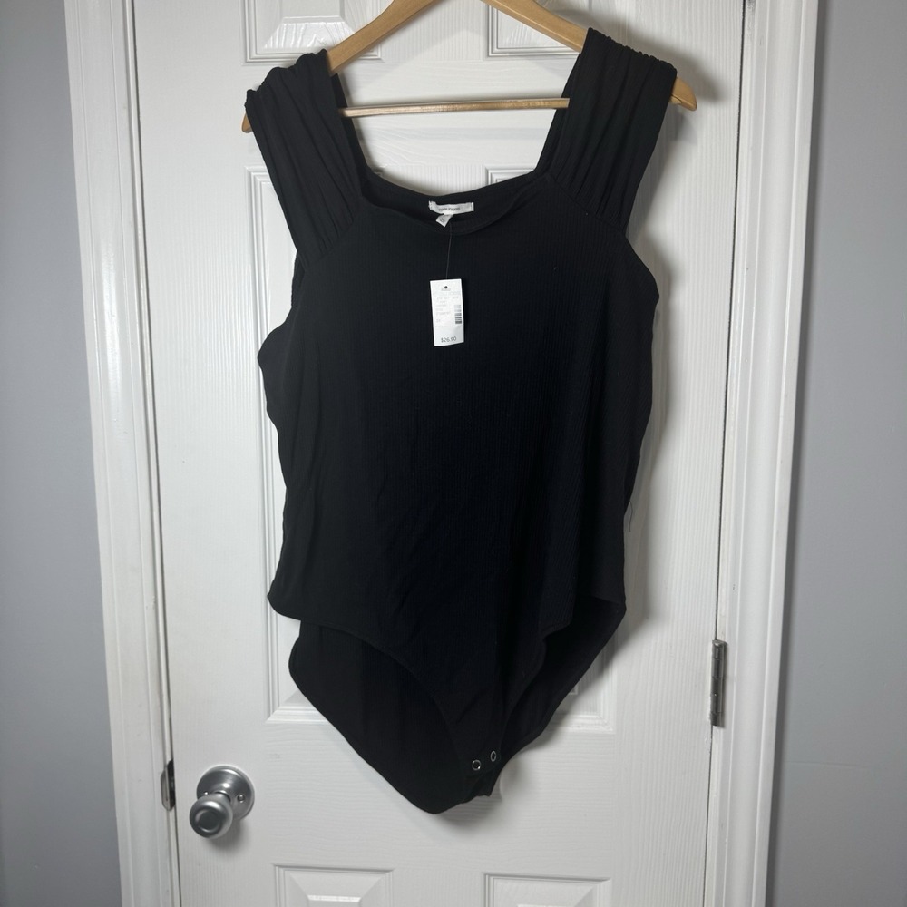 NWT MAURICES WOMEN'S BLACK BODY SUIT 2x Ribbed‎ Cap Sleeves